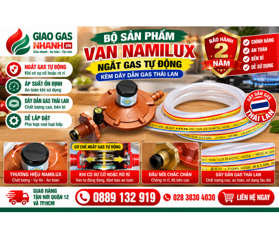 Van Namilux Ngắt Gas Tự Động + Dây Gas Thái Lan | BH 2 Năm