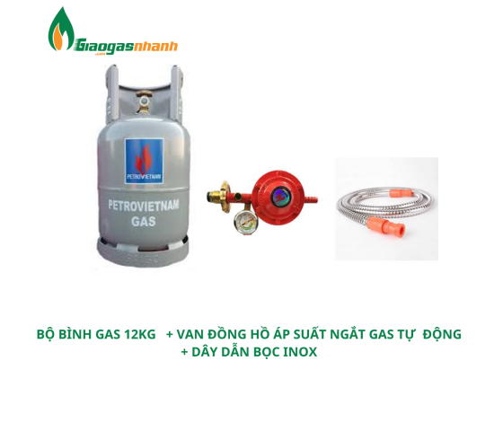 Bộ Bình Gas 12kg + Van Đồng Hồ Ngắt Gas Tự Động+ Dây Dẫn Inox
