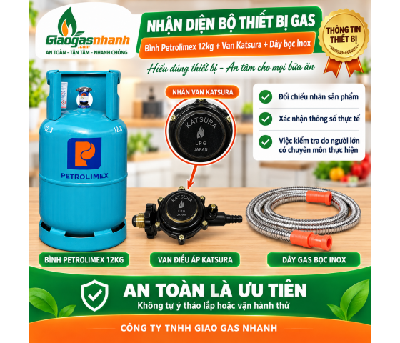 Bộ Bình Gas PetroLimex + Van Kasura Đóng Ngắt Gas Tự Động